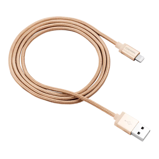 CANYON Töltőkábel, USB - LTG, Apple kompatibilis, Szövetborítás, 1m, arany - CNS-MFIC3GO