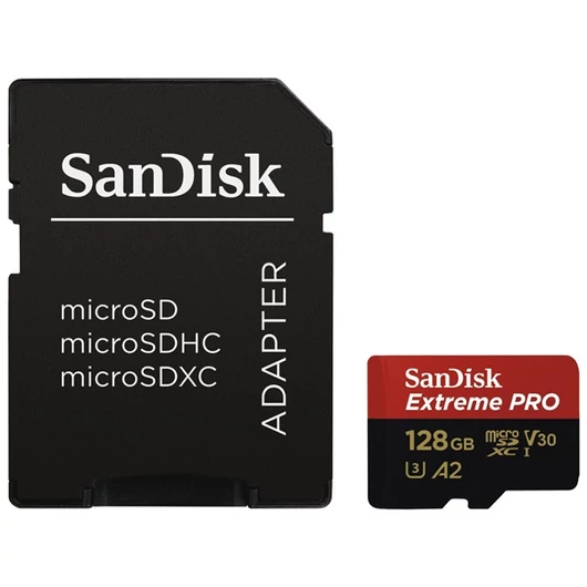 SANDISK 214504, MICROSDXC EXTREME PRO KÁRTYA 128GB, 200MB / s C10, V30, UHS-I, U3, A2