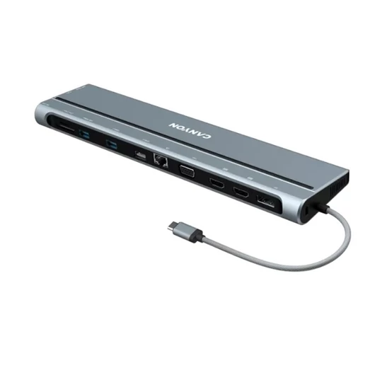 CANYON HUB 14-in-1, USB-C, 1xUSB3.0, 1xUSB2.0, 1xUSB-A 3.2, 1xUSB-C 3.2, 1xHDMI, VGA, Ethernet, Audio,szürke - CNS-HDS90