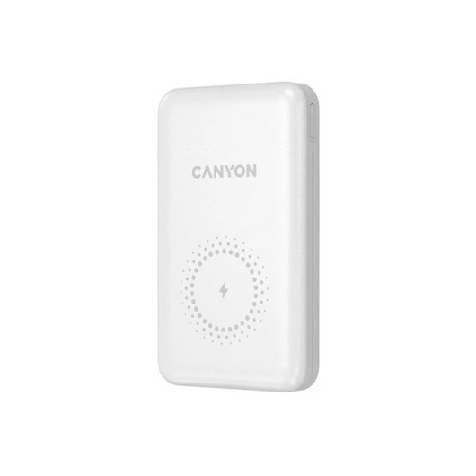 CANYON Vezeték Nélküli Powerbank, 10000mAh, USB-C / microUSB Input, USB-A / USB-C Output, 12V-1,5A, fehér - CNS-CPB1001W