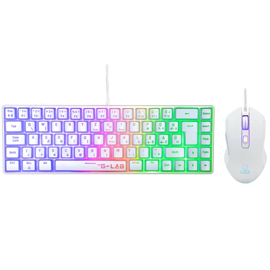 The G-Lab Gaming kit - 2 in 1 COMBO HYDROGEN W / HU (TKL billentyűzet, egér, 6200 DPI, RGB, USB-A, fehér, magyar)
