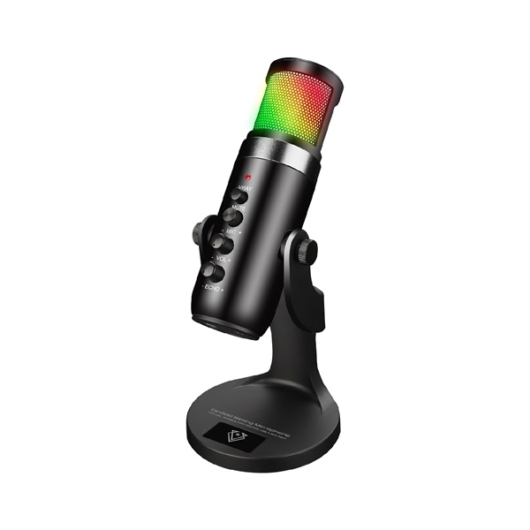 Vertux USB Mikrofon - CRUSADER (Plug & Play, 180 fokos, USB-C, Headset port, RGB LED, 1,8m kábel, fekete)
