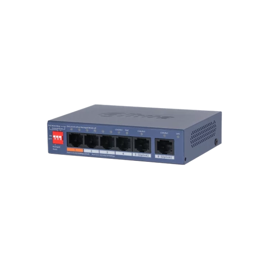 Dahua switch PoE - CS4006-4ET2GT-60 (Cloud Menedzsment; 4x1Gbps PoE; + 2x 1Gbps uplink, 60W)