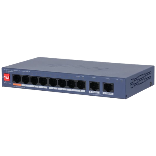 Dahua switch PoE - CS4010-8ET2GT-60 (Cloud menedzsment; 8x 10 / 100 Mbps PoE + 2x 1Gbps port, 60W)
