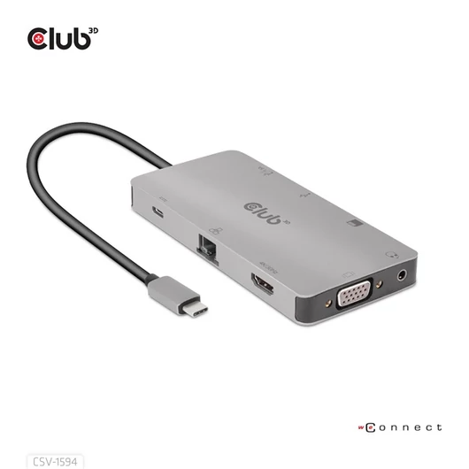 Club 3D USB Hub - CSV-1594 (3.1 USB-C Gen 1 to HDMI, 2xUSB-A Gen 1, USB-C Gen 1, VGA, SD, Micro SD 3.0, RJ45, 3,5 Jack)