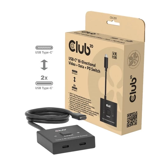 Club 3D USB Hub - CSV-2511 (USB-C to 2xUSB-C, Bidirectional, 100W PD, 8K60Hz / 4K120Hz)
