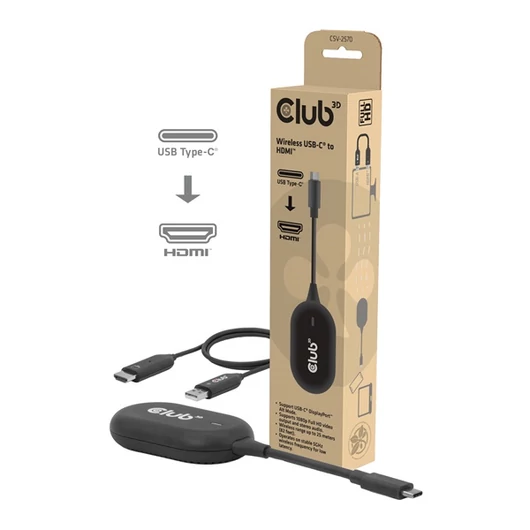 Club 3D Átalakító - CSV-2570 (USB-C to HDMI vezeték nélkül, 25m hatótáv, FHD 60Hz, Alt Mode, HDCP 1.4 & 2.2)