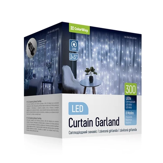 COLORWAY LED szalag, LED garland ColorWay curtain (curtain) 3x3m 300LED 220V cold color