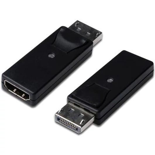Digitus Kijelző csatlakozó / HDMI Átalakító [1x DisplayPort dugó - 1x HDMI alj] Fekete Kettős árnyékolás, reteszelhető, HDMI-re alkalmas