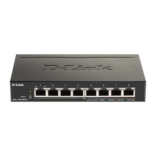 D-LINK Switch 8x1000Mbps (8xPOE) Fémházas Asztali Menedzselhető, DGS-1100-08PV2 / E