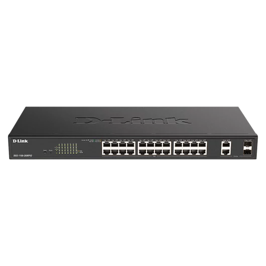 D-LINK Switch 24x1000Mbps (24xPOE) + 2xGigabit kombó SFP Fémházas Menedzselhető Rackes, DGS-1100-26MPV2 / E