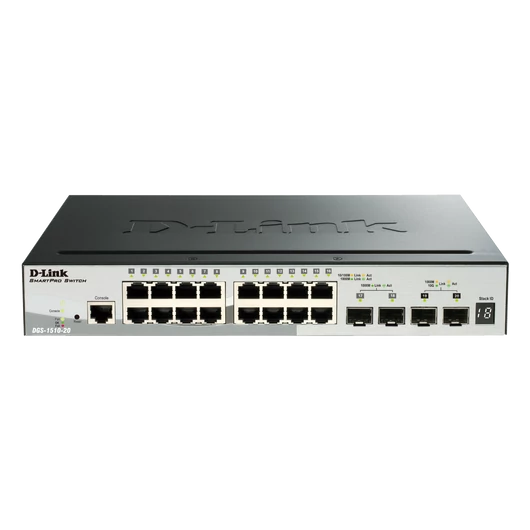 D-LINK Switch 16x1000Mbps + 2xGigabit SFP + 2xGigabit SFP+ Menedzselhető Rackes, DGS-1510-20 / E