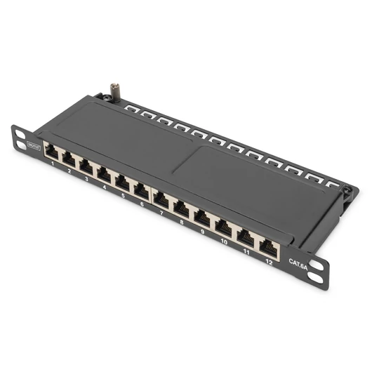 10IN CAT 6A PATCH PANEL 12-PORT 0.5U 10IN BLACK RAL 9005
