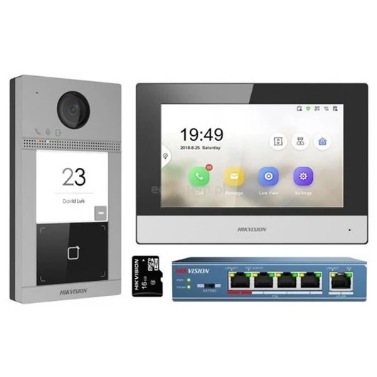 Hikvision IP kaputelefon szett - DS-KIS604-S (DS-KV8113-WME1, DS-KH6320-WTE1, DS-3E0105P-E / M, 16GB microSD kártya)