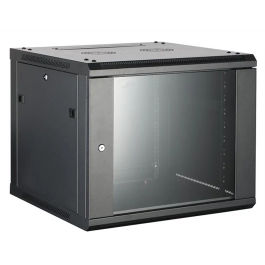 Hikvision Rackszekrény - 19" fali kivitel (12U, 600x600x635, fekete, egyrekeszes, üvegajtós, max.60 kg)