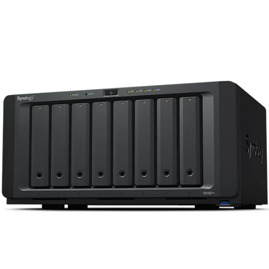 SYNOLOGY NAS 8 fiókos DS1821+ AMD Ryzen V1500B 4x2,2GHz, 4GB DDR4, 4x1GbE, 2xeSATA