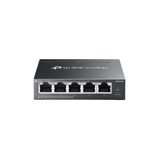 TP-Link Switch Menedzselhető PoE - ES205GP (Omada; 5x 1Gbps; 4x af / at PoE+ port; 65W)