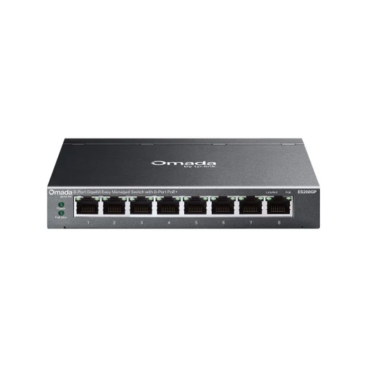 TP-Link Switch Menedzselhető PoE - ES208GP (Omada; 8x 1Gbps; 8x af / at PoE+ port; 64W)