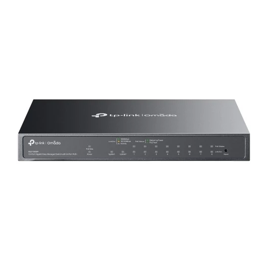 TP-Link Switch Menedzselhető PoE - ES210GMP (Omada; 9x 1Gbps + 1x 1Gbps combo port; 8x af / at PoE+ port; 123W)