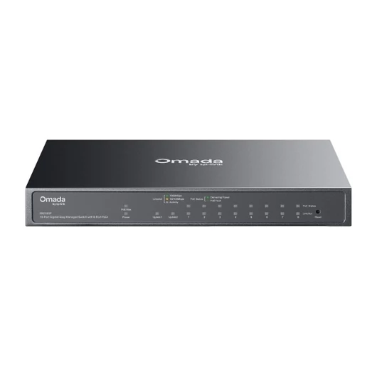 TP-Link Switch Menedzselhető PoE - ES210GP (Omada; 9x 1Gbps; 8x af / at PoE+ port; 1x SFP / RJ45 combo port; 63W)
