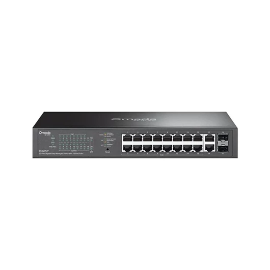 TP-Link Switch Menedzselhető PoE - ES220GP (Omada; 18x 1Gbps; 16x af / at PoE+ port; 2x SFP port; 150W)