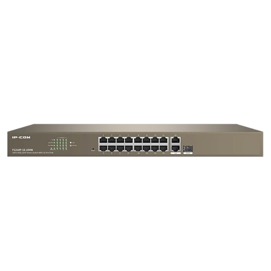 IP-COM Switch Vezérelhető PoE - F1218P-16-250W (16x100Mbps + 2x1Gbps; 1x1Gbps SFP; 16 af / at PoE+ port; 230W)