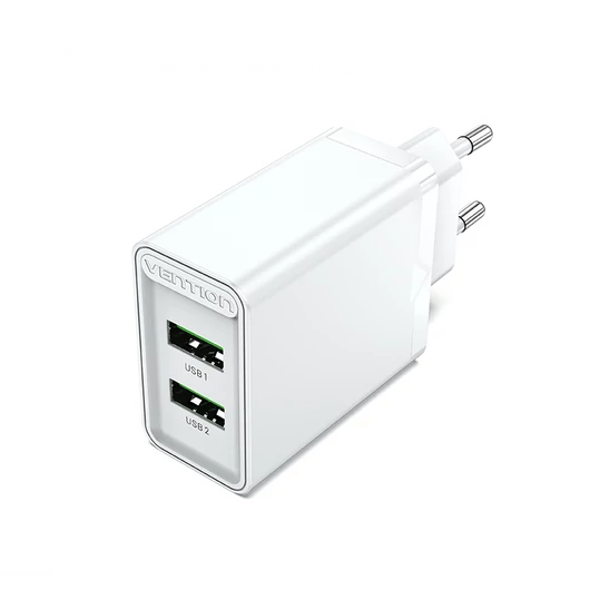 Vention USB-A+A (2port, 18W/18W,fehér), töltő
