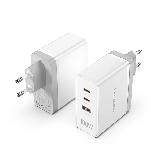 Vention USB-C*2+A (3port,GAN,100W/100W/30W,fehér), töltő