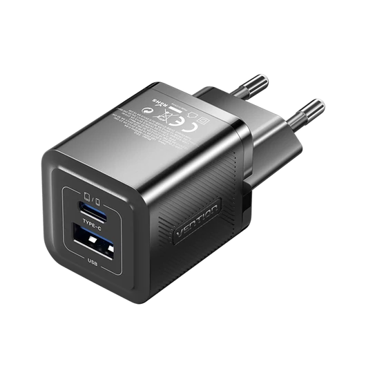 Vention USB-C+A (30W/30W, 2-portos, fekete, GaN), töltő