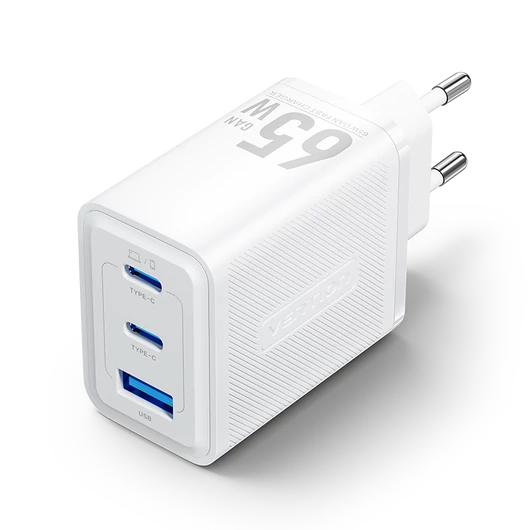 Vention USB-C+C+A (65W/65W/60W, 3-portos GaN, fehér), töltő