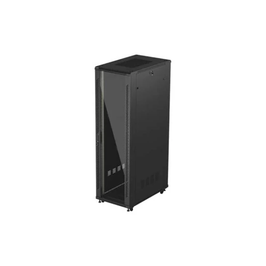 Lanberg FF01-6042-12B 19"" 42U SZÉL:600mm MÉLY:1000mm MAG:2047mm lapraszerelt üvegajtós fekete szerver szekrény