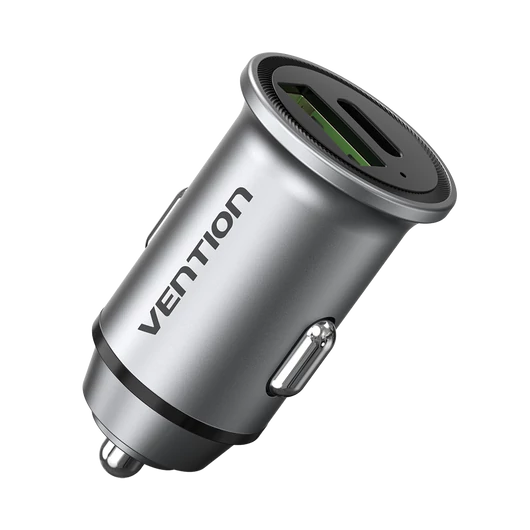 Vention USB-A+C (2port,18/20W, szürke, szivargyújtós), töltő