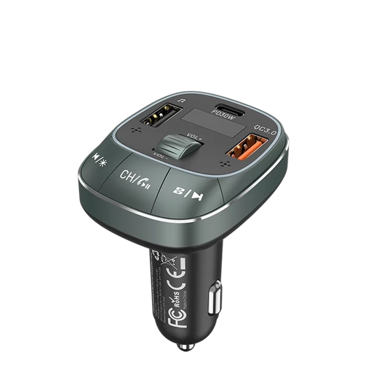 Vention USB-C+A+A (3port,30W/18W/5W, Fm transzmitter, fekete), töltő