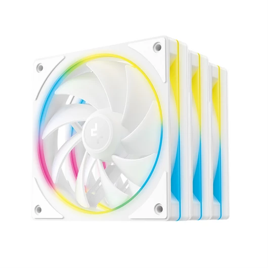 DeepCool Cooler 12cm - FL12 SE WH (3in1) (28.67dB; max.86,20 m3 / h; 3x12cm, 3pin; hydro bearing, ház hűtésre, RGB, PWM)