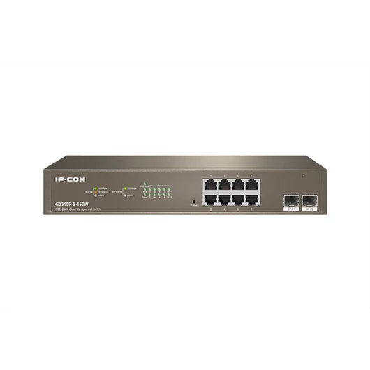 IP-COM Switch Vezérelhető PoE - G3310P-8-150W (8x1Gbps; 2x SFP; 8 af / at PoE+ port; 130W, Rackbe szerelhető)