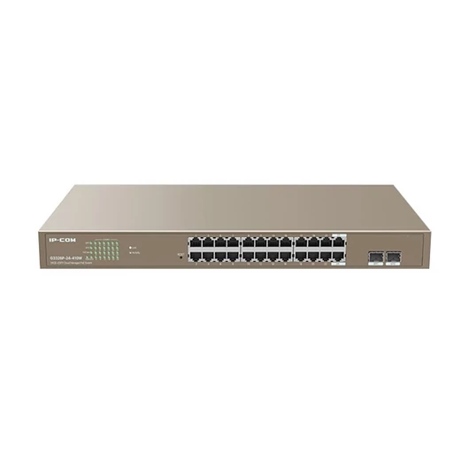 IP-COM Switch Vezérelhető PoE - G3326P-24-410W (24x1Gbps; 2x SFP; 24 af / at PoE+ port; 370W, Rackbe szerelhető)