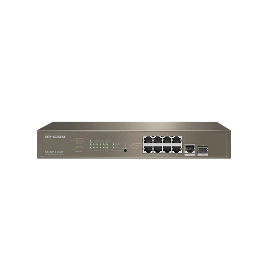 IP-COM Switch Vezérelhető PoE - G5310P-8-150W (L3; 9x1Gbps + 1xSFP port; 8 af / at PoE+ port; 130W; rack-mount)