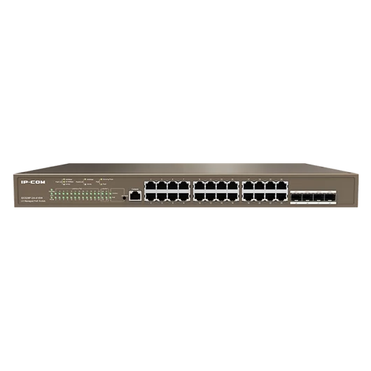 IP-COM Switch Vezérelhető PoE - G5328P-24-410W (L3; 24x1Gbps + 4xSFP port; 24 af / at PoE+ port; 370W; rack-mount)