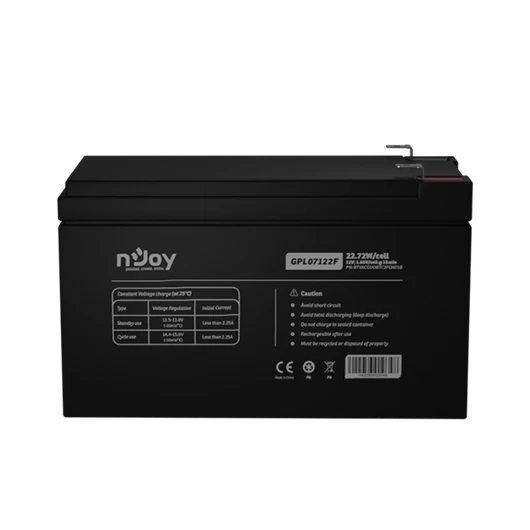 NJOY Szünetmentes akkumulátor - GPL07122F (12V / 7Ah, Long-life, T2 / F2, zárt, gondozás mentes, AGM)