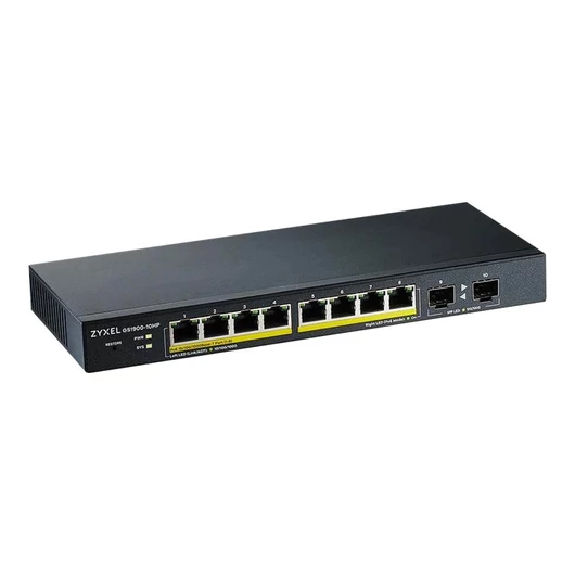 ZYXEL GS1900-10HP v2 8-port GbE L2 PoE Smart Switch + 2 SFP slots 802.3at desktop fanless 70 Watt