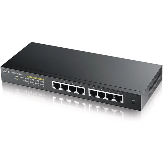 ZYXEL Switch 8x1000Mbps (8xPOE) + 2xGigabit kombó SFP + , Fémházas Menedzselhető (8GbE port), GS1920-8HPV2-EU0101F