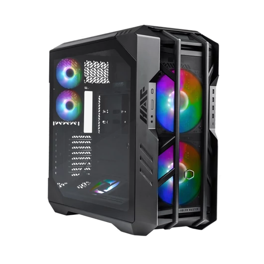 COOLER MASTER Ház ATX HAF 700 + 5db Ventilátor + ARGB Gen2 Kontroller + HUB, Tápegység nélkül, Üvegfalú, fekete