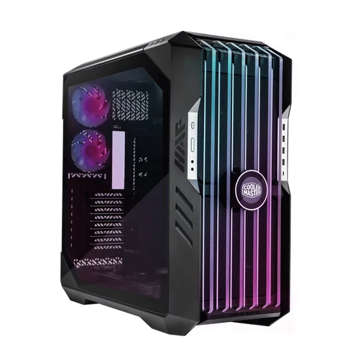 COOLER MASTER Ház ATX HAF 700 EVO + 5db Ventilátor + VGA tartó és Riser kábel, Tápegység nélkül, Üvegfalú, fekete