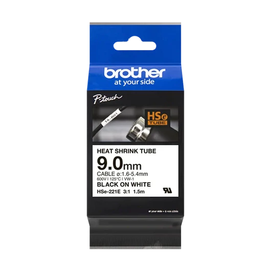 Brother szalag HSE-221E, Fehér alapon fekete, Zsugorcső, 9mm, 1,5m