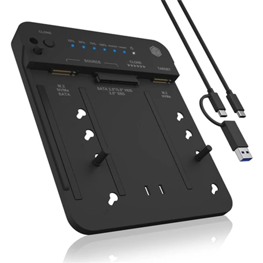 Raidsonic Clone- & DockingStation 2.5" / 3.5" SATA / m.2 NVMe SATA3 / PCIe NVMe  dokkoló fekete