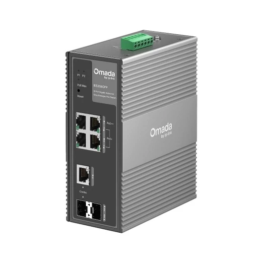 TP-Link Switch Industrial PoE - IES206GPP (4x 1Gbps bt / at / af PoE port; 1x Combo + 1x SFP port; 120W; DC 12-57V; DIN-sín)
