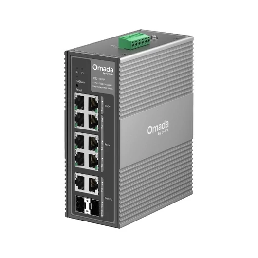 TP-Link Switch Industrial PoE - IES210GPP (8x 1Gbps bt / at / af PoE port; 2x SFP port; 240W; DC 12-57V; DIN-sín)