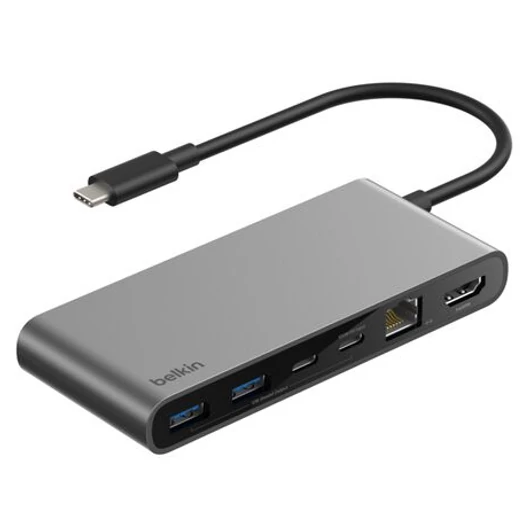 BELKIN CONNECT 8-IN-1 USB-C HUB DUAL USB-C PORTS - SILBER