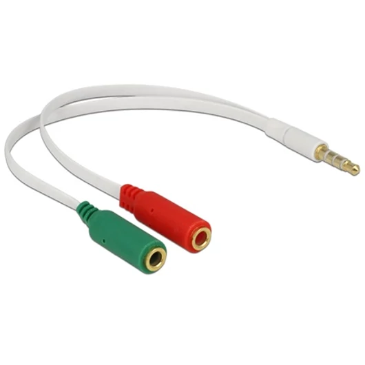 Delock Jack stereo 3,5mm (4pin) -> 2db Jack stereo 3,5mm (3pin) M / F adapter 0.2m fehér