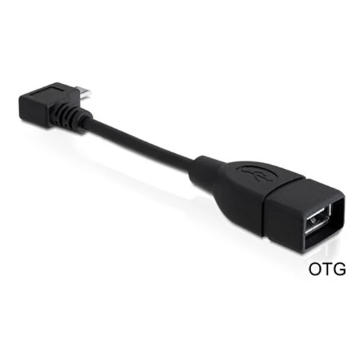 Delock USB 2.0 micro B -> USB 2.0 A M / F adatkábel 0.1m fekete 90°-os csatlakozó, OTG